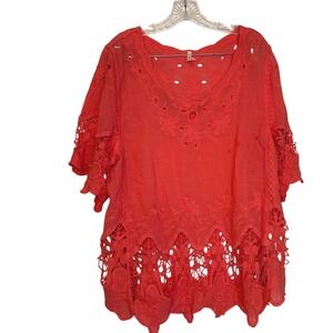 IRE Pink Blouse Women's‎ Large Oversized Boho Festival Summer Resort Beach Girly